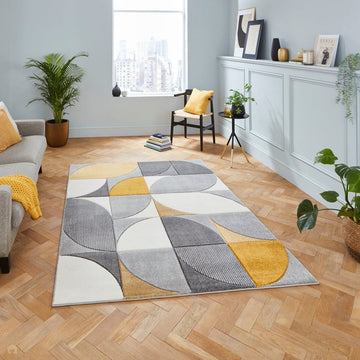 Matrix MT63 Modern Geometric Carved Soft Textured Easy-Care Durable Polypropylene Short Pile Cream/Grey/Yellow Rug-Think Rugs-Rug Love - The Most Loved Rug Store
